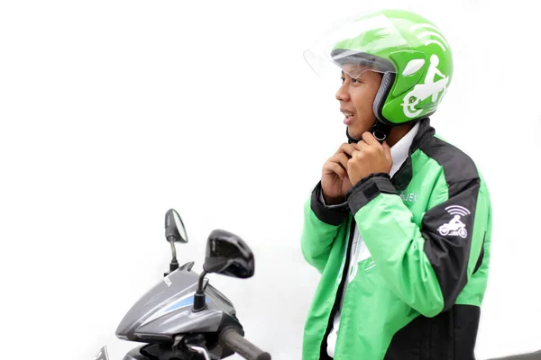 Asiático Capacete Desgaste Para Motocicleta Condução Segurança Yogyakarta Indonésia Março — Fotografia de Stock