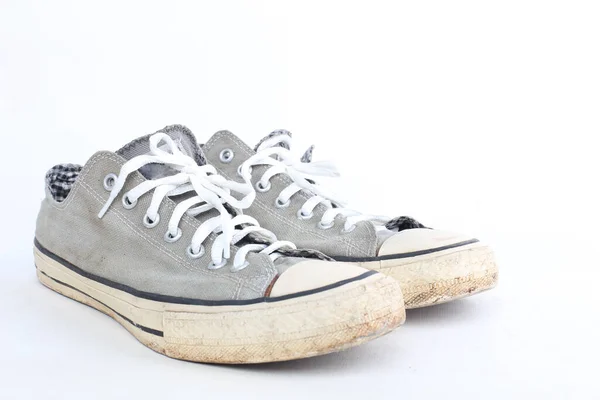Zapatillas Deporte Escuela Trasera Zapatos Lona Aislados Sobre Fondo Blanco —  Fotos de Stock