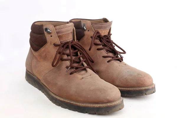 Stiefel Schuh Männer Leder Isoliert Auf Weißem Hintergrund — Stockfoto