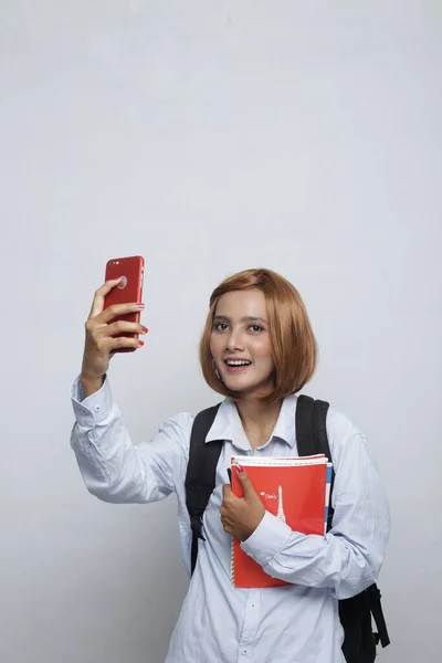 Aziatische Vrouw Universiteit Studenten Portret Van Een Aziatische Universiteitsstudent Campus — Stockfoto