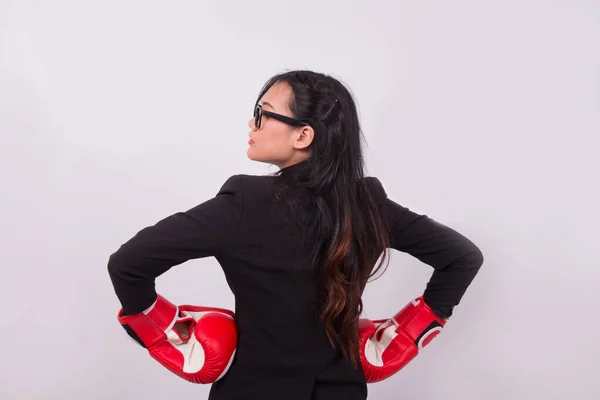 Indonésia Mulher Negócios Com Luvas Boxe — Fotografia de Stock
