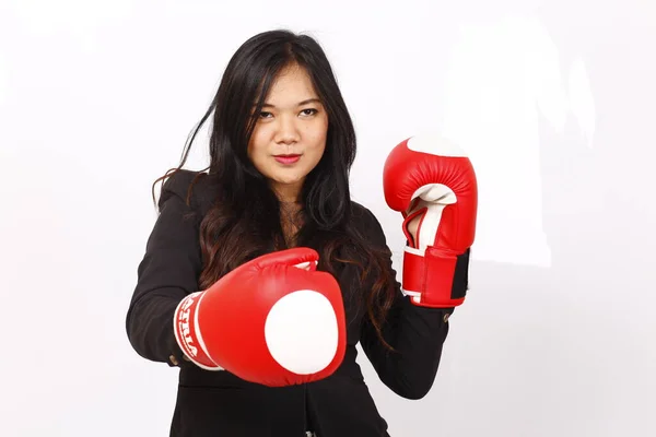 Asiatisk Affärskvinna Stark Med Handboxning Jakarta Indonesien Oktober 2020 — Stockfoto