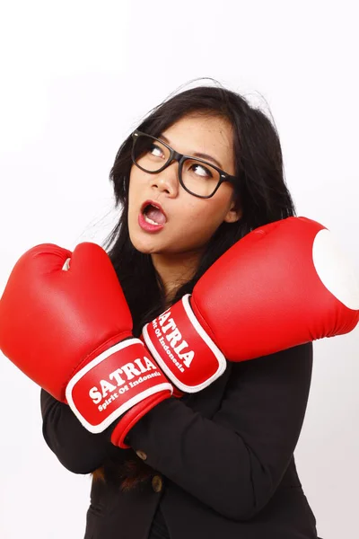 Asiática Mulher Negócios Forte Usando Boxe Mão Jacarta Indonésia Outubro — Fotografia de Stock