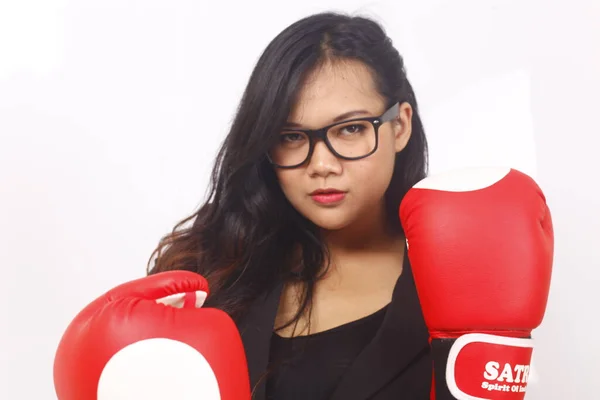 Asiática Mulher Negócios Forte Usando Boxe Mão Jacarta Indonésia Outubro — Fotografia de Stock