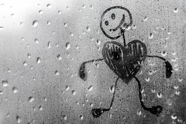 Людської Фігури Серцем Misted Вікні День Святого Валентина — стокове фото