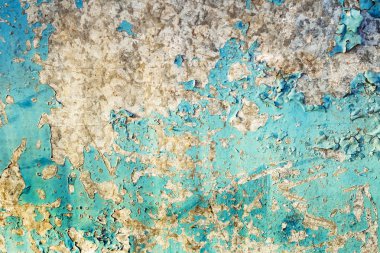 Paslı galvanizli metal duvar mavi boya, arka plan dokusu üzerinde çatlaklar ile