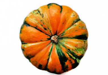 Beyaz arkaplanda izole edilmiş dekoratif balkabağı.