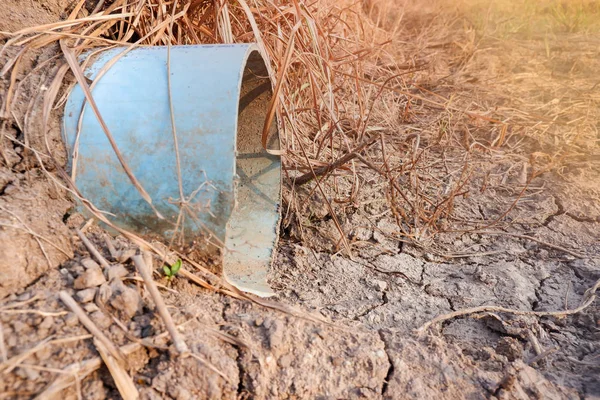 Drought in agriculture.Water pipe without water flow in a long t