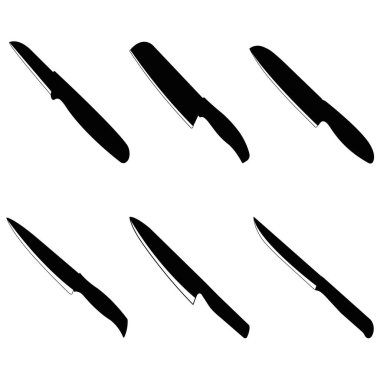 Büyük mutfak bıçakları. Vektör illüstrasyon. Düz simge Siyah beyaz