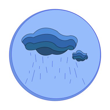 Bulut yağmuru. Yağmur damlaları ve bulut ile daire mavi simgesi