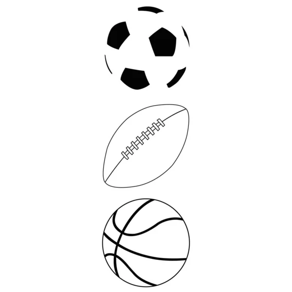 Набор Спортивные Мячи Изолированы Черно Белый — стоковый вектор
