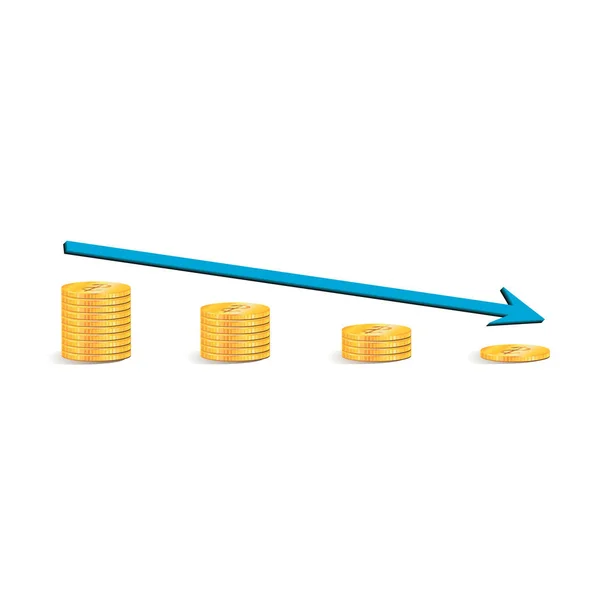 Budget Stack Coins Vector Diagrama Horario Dólar Con Flecha Azul — Archivo Imágenes Vectoriales