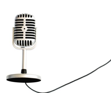 Vintage veya Retro gümüş mikrofon beyaz arka plan üzerinde izole