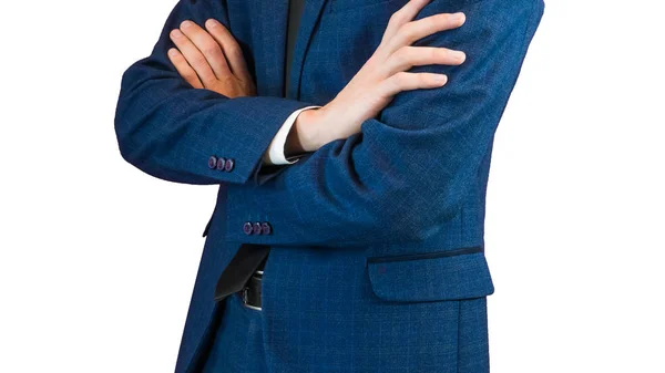 Obchodník v tuxedu v elegantní modré kombinéze. izolovaný blízko — Stock fotografie
