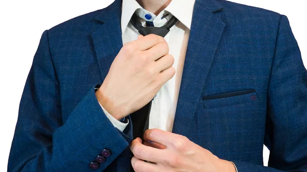 Affärsman i smoking i elegant blå kostym. närbild — Stockfoto