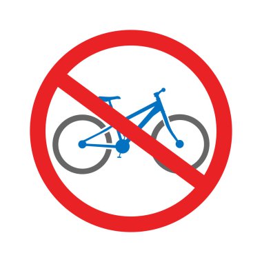 Bisiklet için kırmızı yasaklama işareti. Beyaz arkaplanda yasaklama simgesi izole edildi