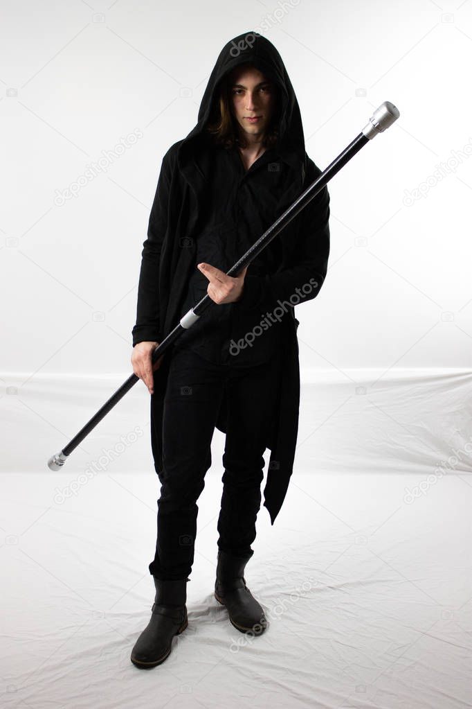 Dark warrior hunter in black leather