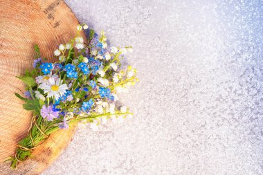 vahşi bahar çiçekleri üstten görünüm kopya alanı ile küçük buket