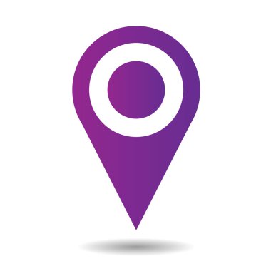 İşareti simgesini, işaretçi. Gölge, beyaz arka plan üzerinde Esp 10 vektör illüstrasyon izole mor renkleriyle.