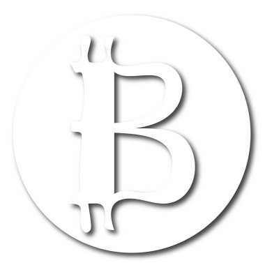 Bitcoin sembolü. vektör simge, katı logo illüstrasyon, beyaz piktogram beyaz arka plan üzerinde izole. Kaligrafi bit sikke sembolünün daire para düğmesi gölge ile içinde.