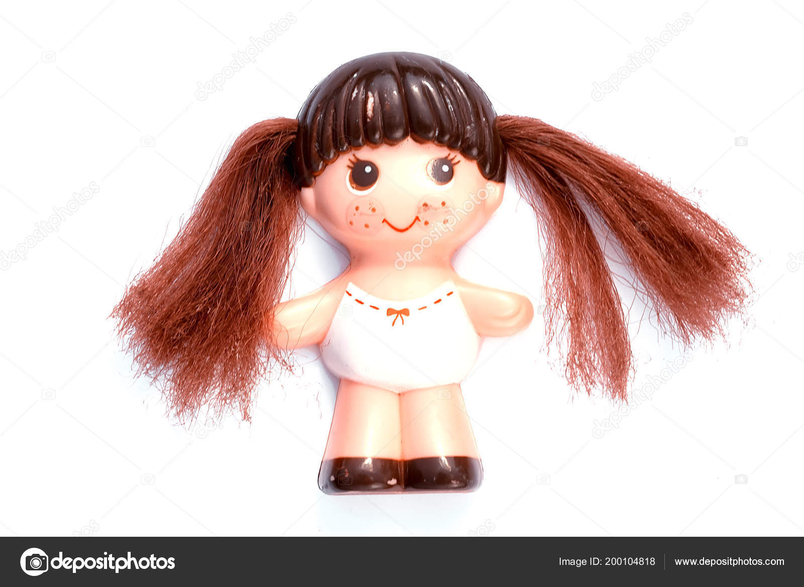 Funny Pig Tailed Doll Little Girl Isolated White Stock