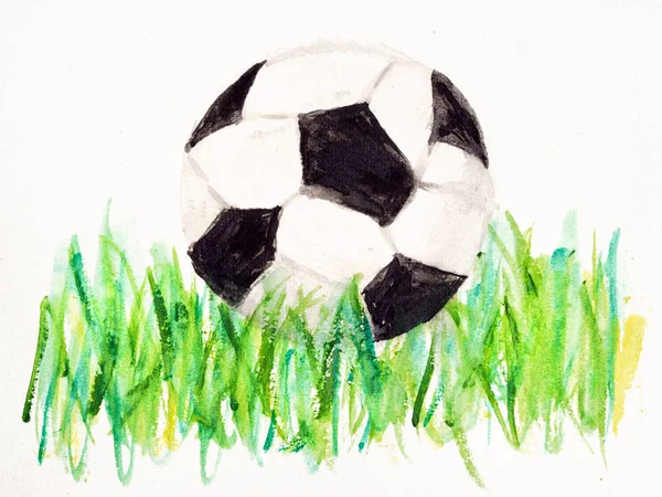 Zielonej Trawie Białym Tle Rysunek Piłki Nożnej Piłka Nożna — Zdjęcie stockowe