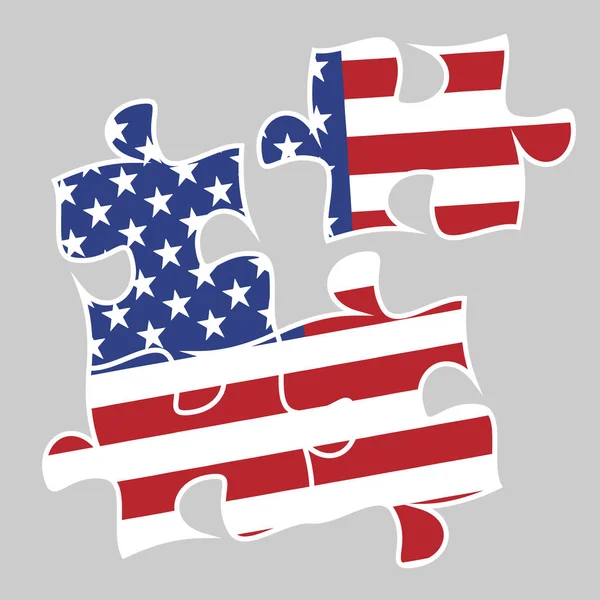 Cuatro elementos del rompecabezas con la bandera estadounidense esp 10 vector ilustración . — Vector de stock
