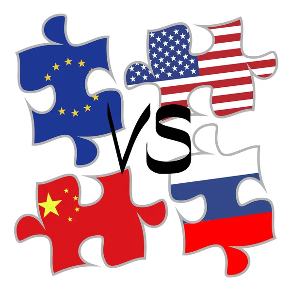 Concepto Guerra Comercial Entre Estados Unidos China Rusia Unión Europea — Archivo Imágenes Vectoriales