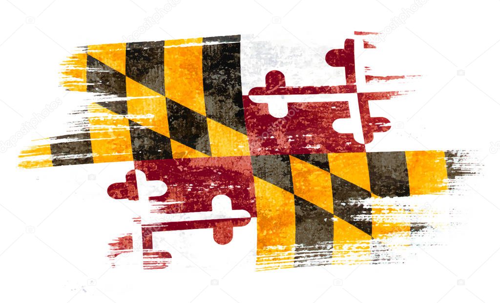 Art brush watercolor painting of Maryland flag blown in the wind isolated on white background eps 10 vector illustration.