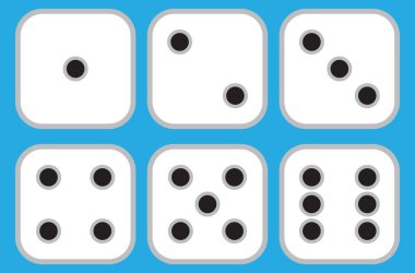 6 dizi kare mavi arka plan üzerinde düz dices