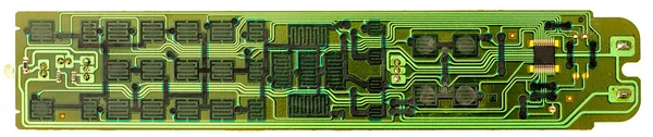 small long narrow green circuit board from tv remote control isolated on white background