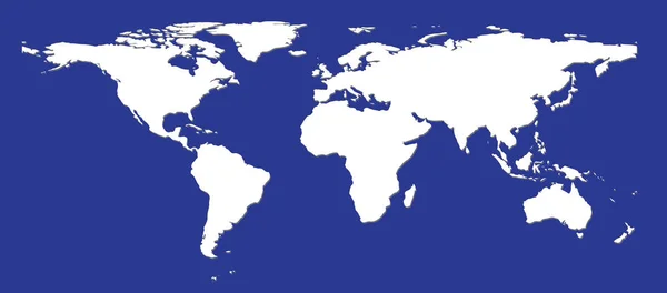 平白色世界地图剪影在深蓝色背景与阴影 — 图库矢量图片