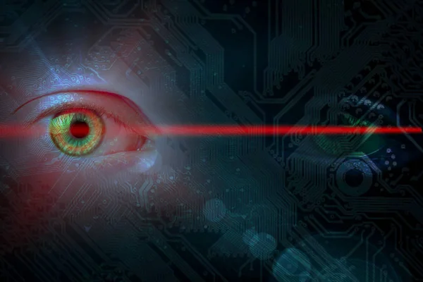 Data Eye Technical Background Laser Light One Eye Glows Cirvuit — Stock Photo, Image