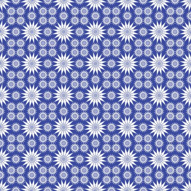 Dikişsiz basit desen vektör arka plan beyaz geometrik çiçek dekoratif baskı süsleme üzerinde mavi bir arka plan ile. Kumaş, duvar kağıdı, ambalaj için kullanılabilir.