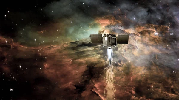 Nave Espacial Espacio Profundo Sobre Fondo Nubes Nebulosas Estrellas Galaxias —  Fotos de Stock