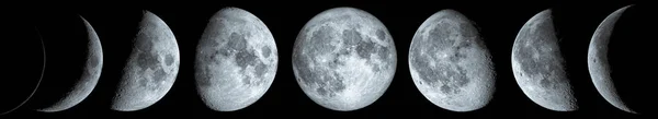 Hold Fázisai Gyantázás Félhold Első Negyed Telihold Telihold Holdsarló Harmadik — Stock Fotó