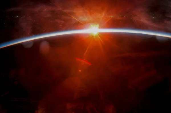 Tierra Con Eclipse Cielo Estrellado Abstracto Espacio Amanecer Elementos Esta —  Fotos de Stock