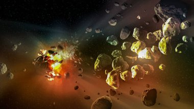 Bir derin uzay, bilim-kurgu fantastik, Nasa tarafından döşenmiş bu görüntü unsurları göktaşları.