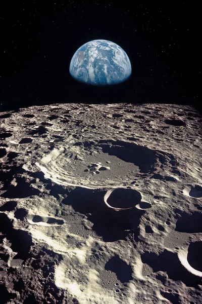 Earth Rises Lunar Horizon Elements Image Furnished Nasa — Stock Photo, Image