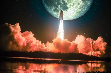 Gece gökyüzü gibi yakın su kadar aydınlatma, spacship ay misyon haline cehenneme. Galaksi tarafından çevreleyen gece gökyüzü üzerinde büyük ay değil. Nasa tarafından döşenmiş bu görüntü unsurları.