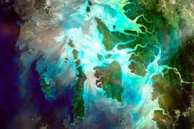 Mergui adalar. Irrawady, kuzeyden güneye Myanmar doğru akan bir nehir Nehri Deltası. Nasa tarafından döşenmiş bu görüntü unsurları.