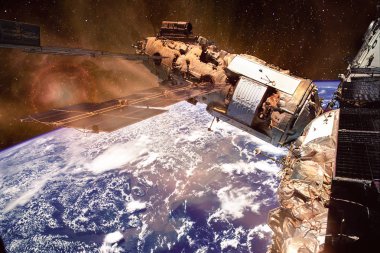 Clouds over Brazil form the Mir Space Station. The delta of the giant Amazon River is at frame center. Elements of this image furnished by NASA. clipart