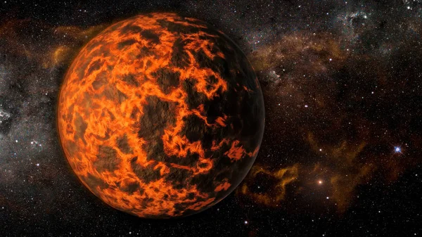 Paisagem Fantasia Exoplaneta Alienígena Extremamente Quente Com Fundo Galáxia Flamejante — Fotografia de Stock