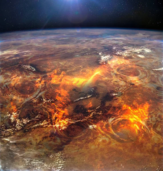 Collage apocalíptico de Yellowstone en lava. Vista satelital. Elementos de esta imagen proporcionados por la NASA . — Foto de Stock