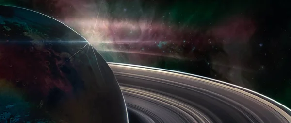 Planeta Saturno Con Anillos Espacio Exterior Con Fondo Galaxia Elementos —  Fotos de Stock