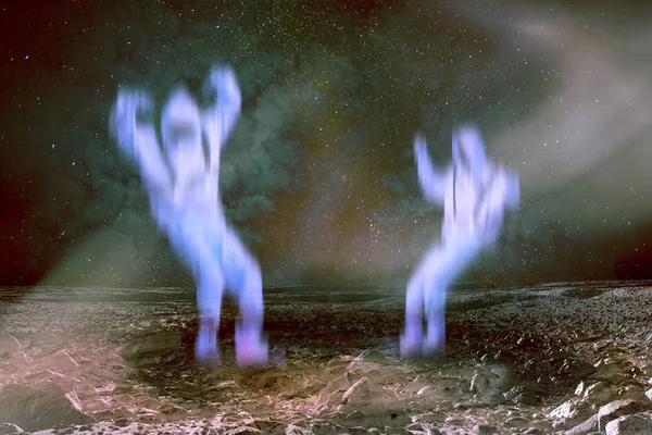Два Розфокусовані Іноземців Чужій Планеті Космічному Просторі Елементи Цього Зображення — стокове фото