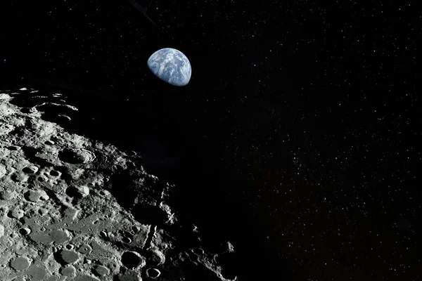 Superficie Lunar Estrellas Planeta Tierra Arriba Elementos Esta Imagen Amueblados —  Fotos de Stock