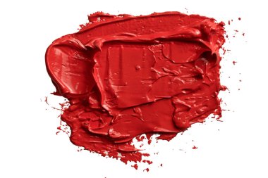 Resmi, beyaz arka plan üzerinde izole gölgeli dışbükey dokulu el çekilmiş kırmızı yağlı boya fırça darbesi