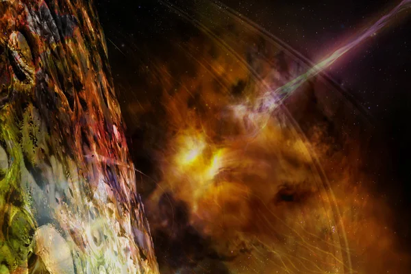 Cizí Planetě Vesmíru Plamenem Galaxy Laserového Paprsku Prvky Tohoto Obrázku — Stock fotografie
