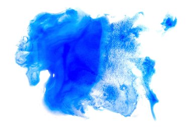 Suluboya leke üzerinde izole beyaz arka plan. Mavi suluboya el resim arka plan ve tasarım için zemin.